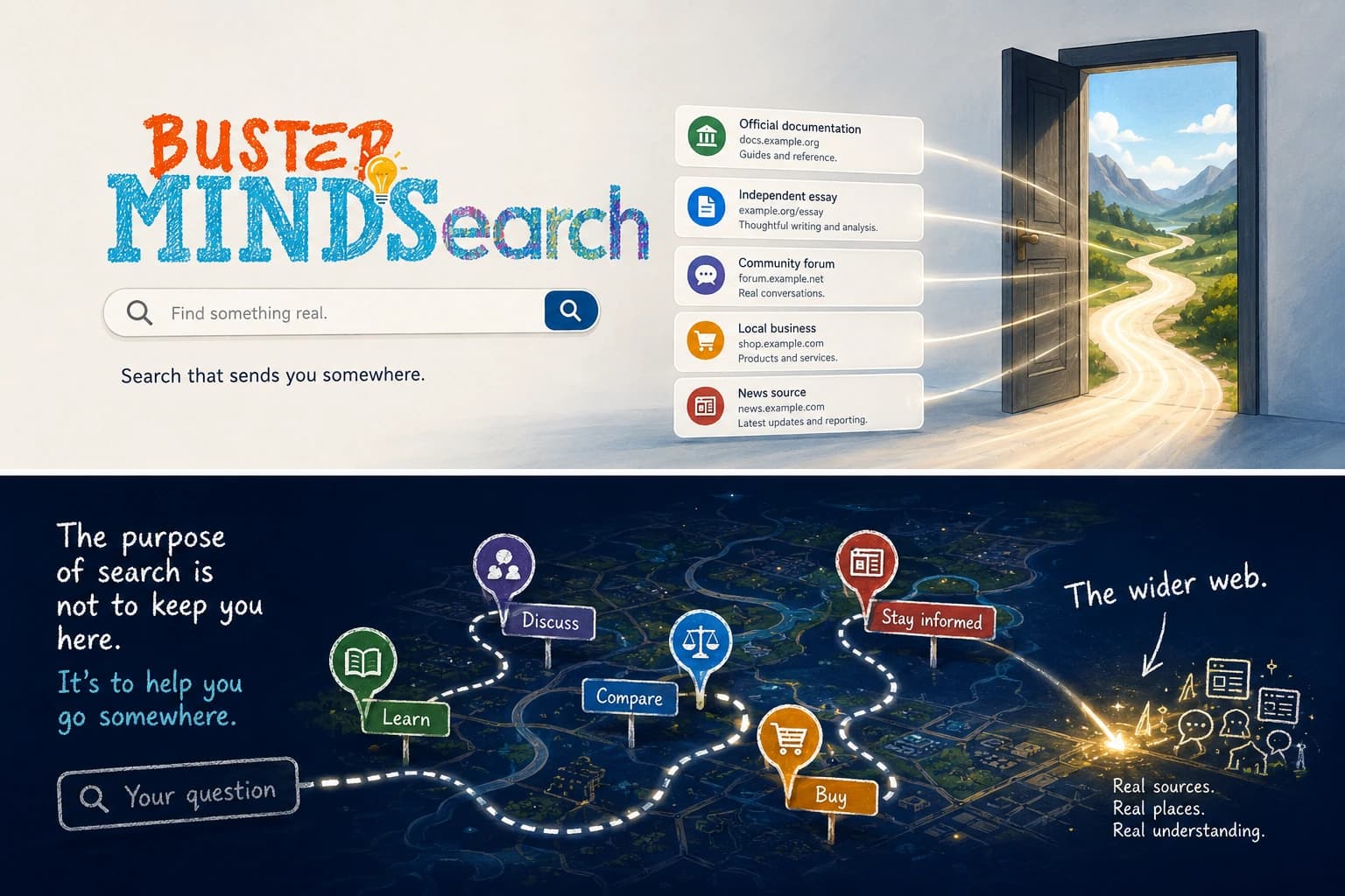 BM Search connects a question to documentation, independent writing, community discussion, local businesses, and news across the wider web.