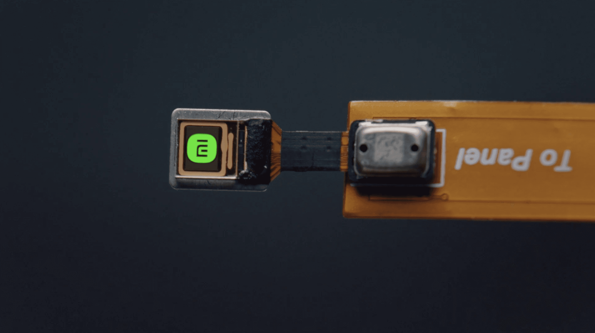 A close-up of the tiny MicroLED display component used by the smart-glasses concept.